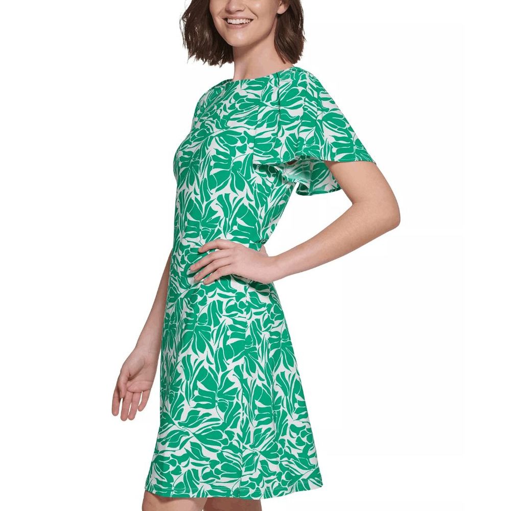 Tommy Hilfiger Women's Petite Flutter-Sleeve Jersey Dress - Ivory/ Parakeet 6P